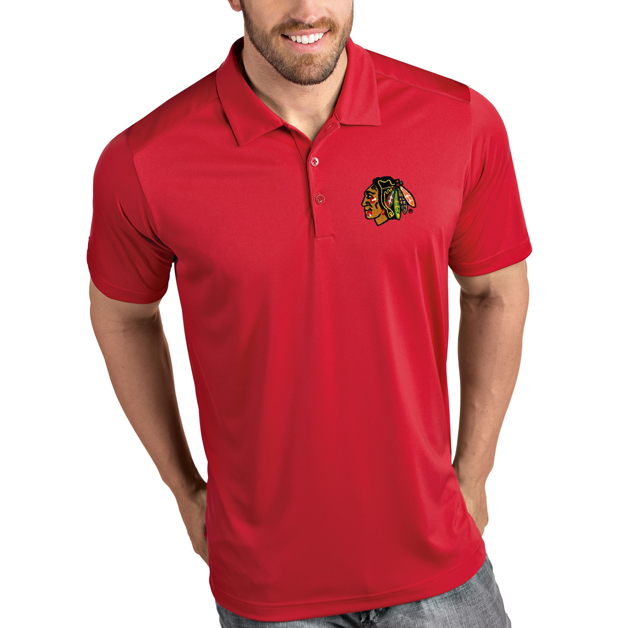Men's Antigua Red Chicago Blackhawks Tribute Polo